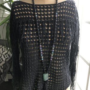 Black Knit Fringe Sweater